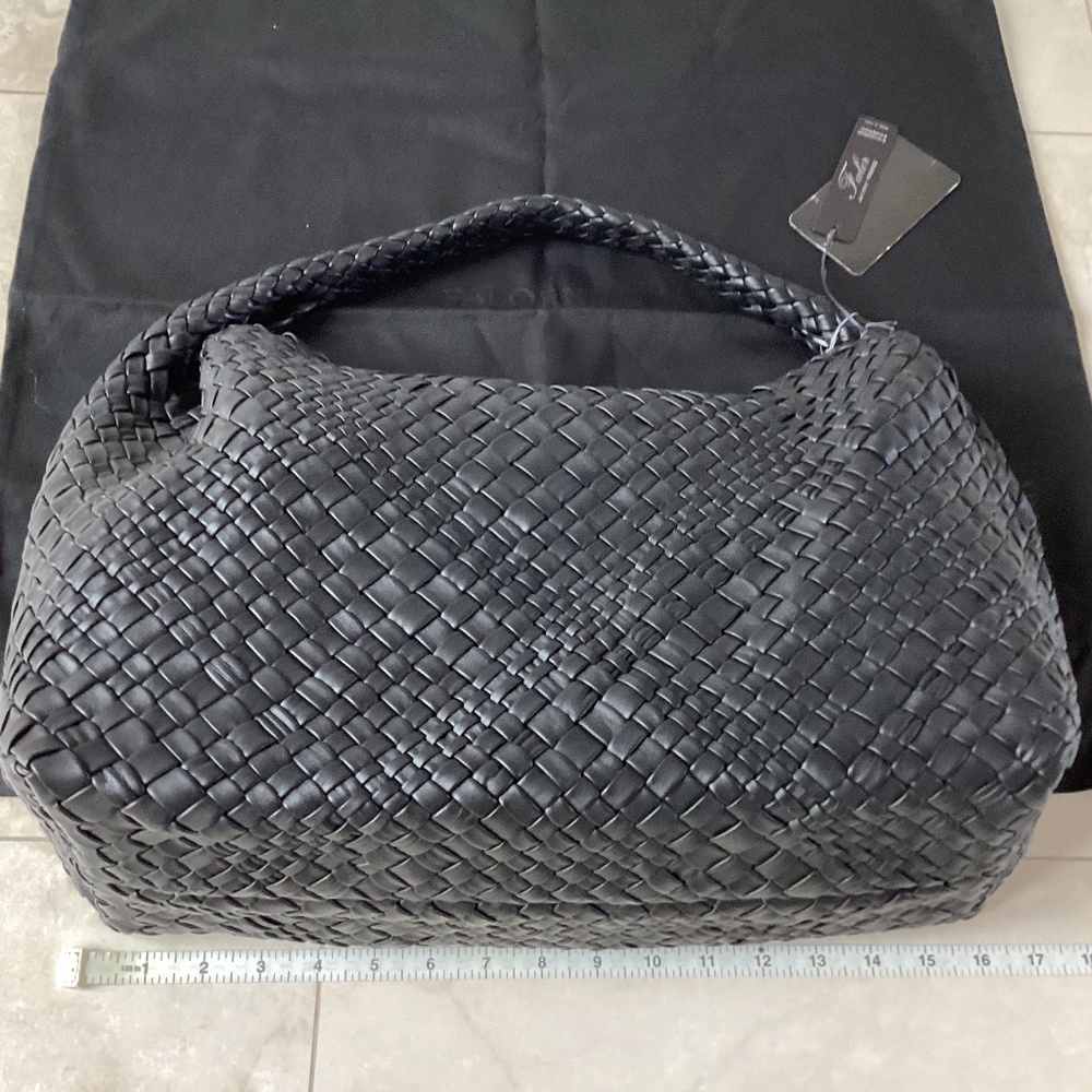 Falor Italy Handmade Black Woven Leather Large Shoulder Hobo Bag Magnetic Close - Picture 13 of 16